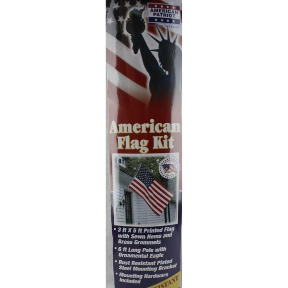 American Flag Kit 6 Ft Long Pole Ornamental Eagle 3 ft X 5 ft Printed Flag NIP - Picture 1 of 4